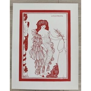 Aubrey Beardsley Lysistrata Red Art Print 1970s Vintage Reproduction 17.5x22